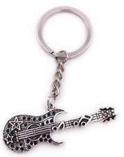 Chitarra Rock Con Note Portachiavi In Argento Di Metallo