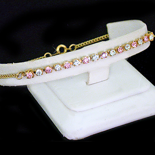 10" PINK & WHITE 3mm Austrian CRYSTAL Tennis 14k GOLD GL Anklet + LIFE GUAR - Picture 2 of 6