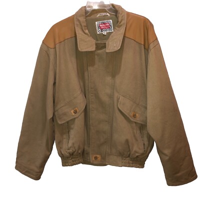 Vintage 80s M Julian Adventures Canvas Leather Zip Up Khaki Jacket