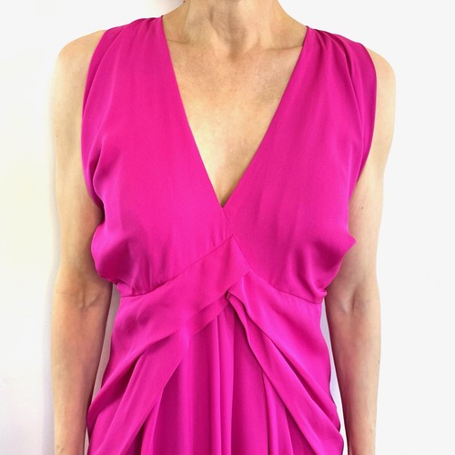 Willow KITX Designer Sz 8 Hot Barbie Pink Silk V Neck Draped Dress Aus Designer - Picture 3 of 12