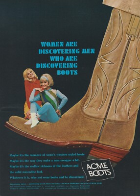 1967 Acme Boots - ''Women Are Discovering Men'' Cute Girls Sit - Print Ad Photo