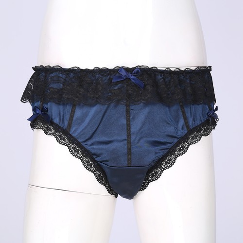Mens Underwear Shiny Satin Lace Ruffle Bikini Briefs Sissy Crossdress Panties - Picture 15 of 52