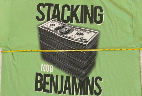MOB INC Size XXL Stacking Benjamins $100 Bills Green T-Shirt 2XL Graphic Tee - Picture 4 of 6