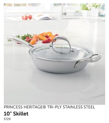 PRINCESS HOUSE  TRI-PLY STAINLESS STEEL 10'' Skillet 5729 NEW $209.95