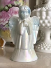 Vintage Fenton Glass White w Blue Iridescent Angel Signed Bill Fenton 6”