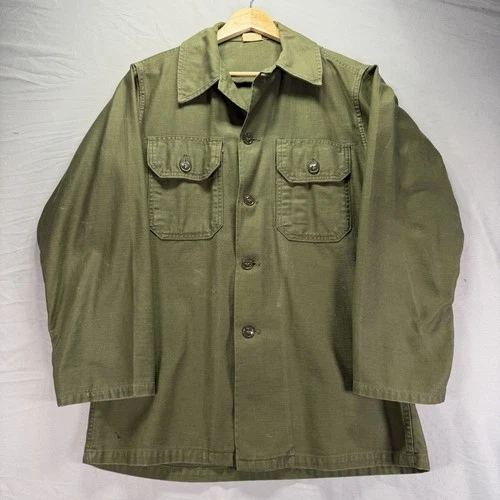 Vintage OG 107 Field Shirt Men 14.5 Small Sateen Vietnam 60s Fatigue Military