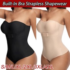 Strapless Under Dress Built-In Bra Shapewear Thong Bodysuit Tummy Control Shaper