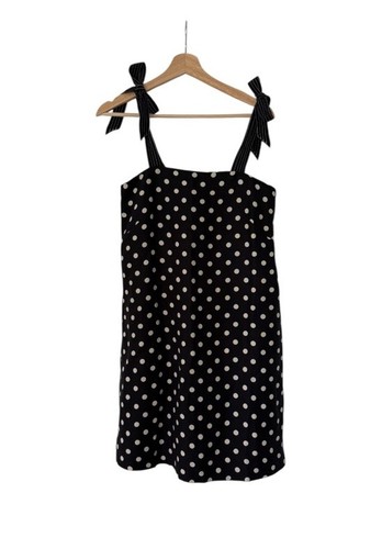 J. Crew Womens Navy Polka Dot Linen Blend Shift Dress with Shoulder Tie Straps 2