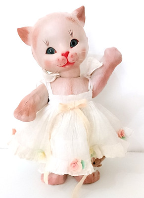 KITTY CAT - CAT 1938/40 Lenci Italy Celluloid Doll with Luxury Dress