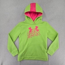 Under Armour Storm Hoodie Sweatshirt Youth Boys Large Neon Green Pink Graphic