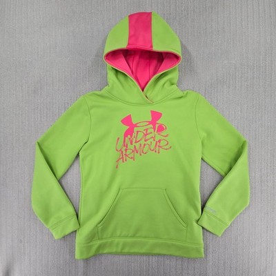 Under Armour Storm Hoodie Sweatshirt Youth Boys Large Neon Green Pink Graphic