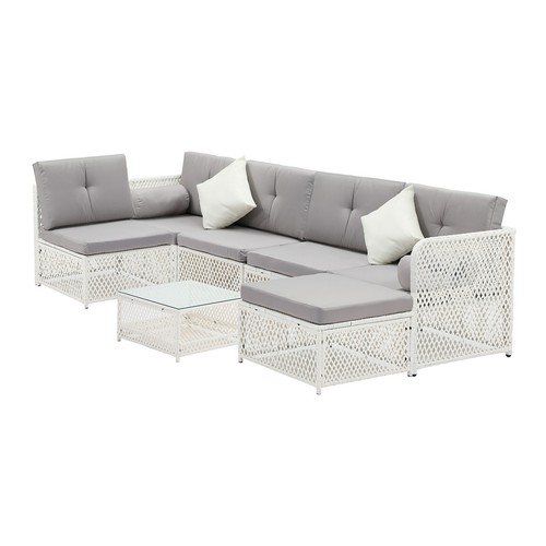 Livsip Outdoor Furniture Sofa Set 7-Piece Wicker Lounge Setting Table Chairs - Picture 9 of 10