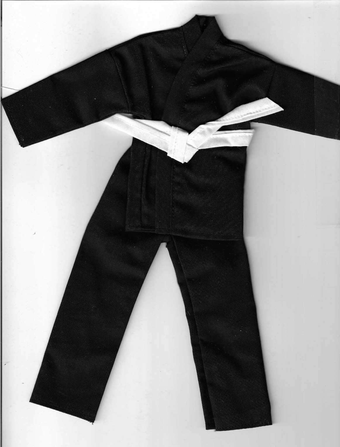 Homemade Doll Clothes-Black With White Belt Karate Outfit fi