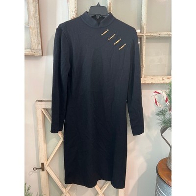 St.John Collection by Marie Gray size 8 vintage black dress with gold accents 