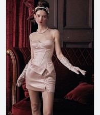 Lacemade Pink Satin Corset Dress Size XL Sweet berry Temptation Fits Small New