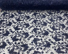 Navy Butterfly Sequin Lace Fabric 3D Embroidered Floral Mesh Couture Beaded