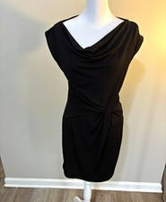 Michael Kors Black Sheath Knee-Length Cowl Neck Cap Sleeve Stretch Zip S