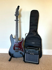 Harley Benton ST-20HSS Black RH Electric Guitar Pack HB-10G Amp Gig Bag Bundle