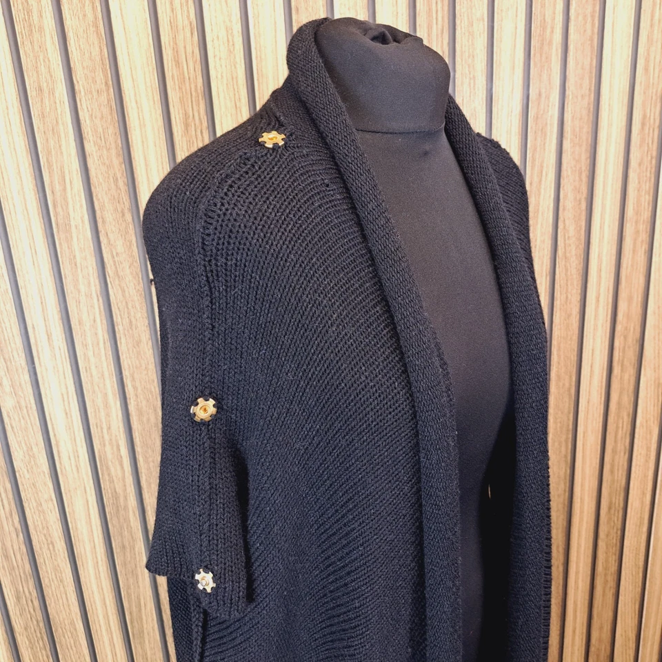 Cárdigan largo Joseph Tricot negro para mujer medio frente abierto 100 % lana completo 1983 Foto 4 de 4