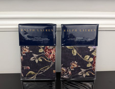 Ralph Lauren Elyse Floral Standard Shams 2 Pc Set Woven Cotton Eggplant QUEEN