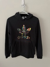Adidas Originals Trefoil Hoodie Black Multicolor Graphic Logo Youth 164 / XS