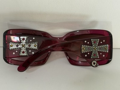 Vintage Y2K NEW RARE Kathy Van Zeeland Hot Pink Sunglasses Rhinestone Crosses