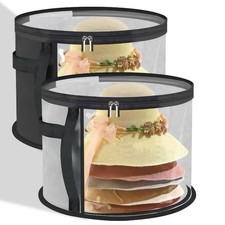 Hat Storage Box Organizer with Clear Window, Round, Set of 2, Black