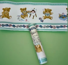 Vintage Wall Paper Prepasted Border Teddy Bear Nursery NEW old stock 2 15’ Rolls