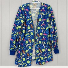 Cottonality Scrub Jacket Large Cow Jumped Moon Stars Print Made In USA Nurse