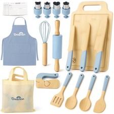 29 PCS Wooden Kids Cooking Set, Toddler Montessori Cooking Baking Kitchen T...