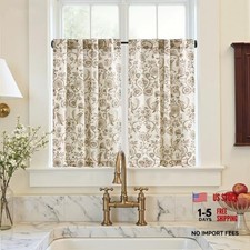 Small Window Curtains 36 Inch 26"W x 36"L Pack of 2 Classic  Taupe on Beige