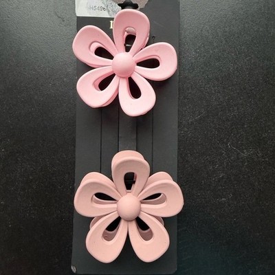 Noir Matte Pink Flower Hair Claw Clips 2 Piece Set H5496 Y2K Coquette Floral