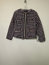 ZARA Size M Textured Tweed Boucle Checked Coat Jacket Multicolor Gold Accent