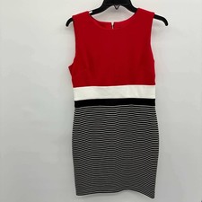 Tommy Hilfiger Womens Dress 8 Red Black Striped Colorblock Sleeveless Sheath