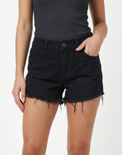 Womens Summer Black Denim Shorts Ripped Frayed Raw Hem Jean Pants Size 30