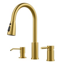 3 Hole Kitchen Faucet with Soap Dispenser and Separate Handle