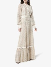 Gucci Macramé Logo Lace-Trimmed Maxi Dress in nude/ivory. Size S. Used