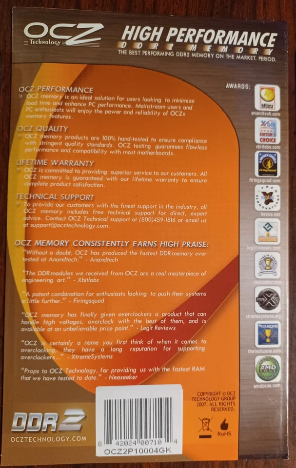4x2GB (8GB kit) 64bit OCZ Platinum Edition DDR2-8000 1000MHz 5-5-5-18 - Image 2 of 4