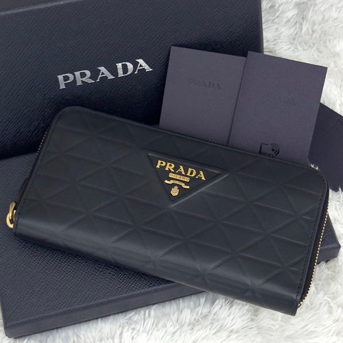 Prada RFID Leather Zip Wallet Triangular Chartreuse Used