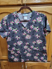Gray Floral Scrub Top By SB Scrubs sz Small. Excellent Condtn