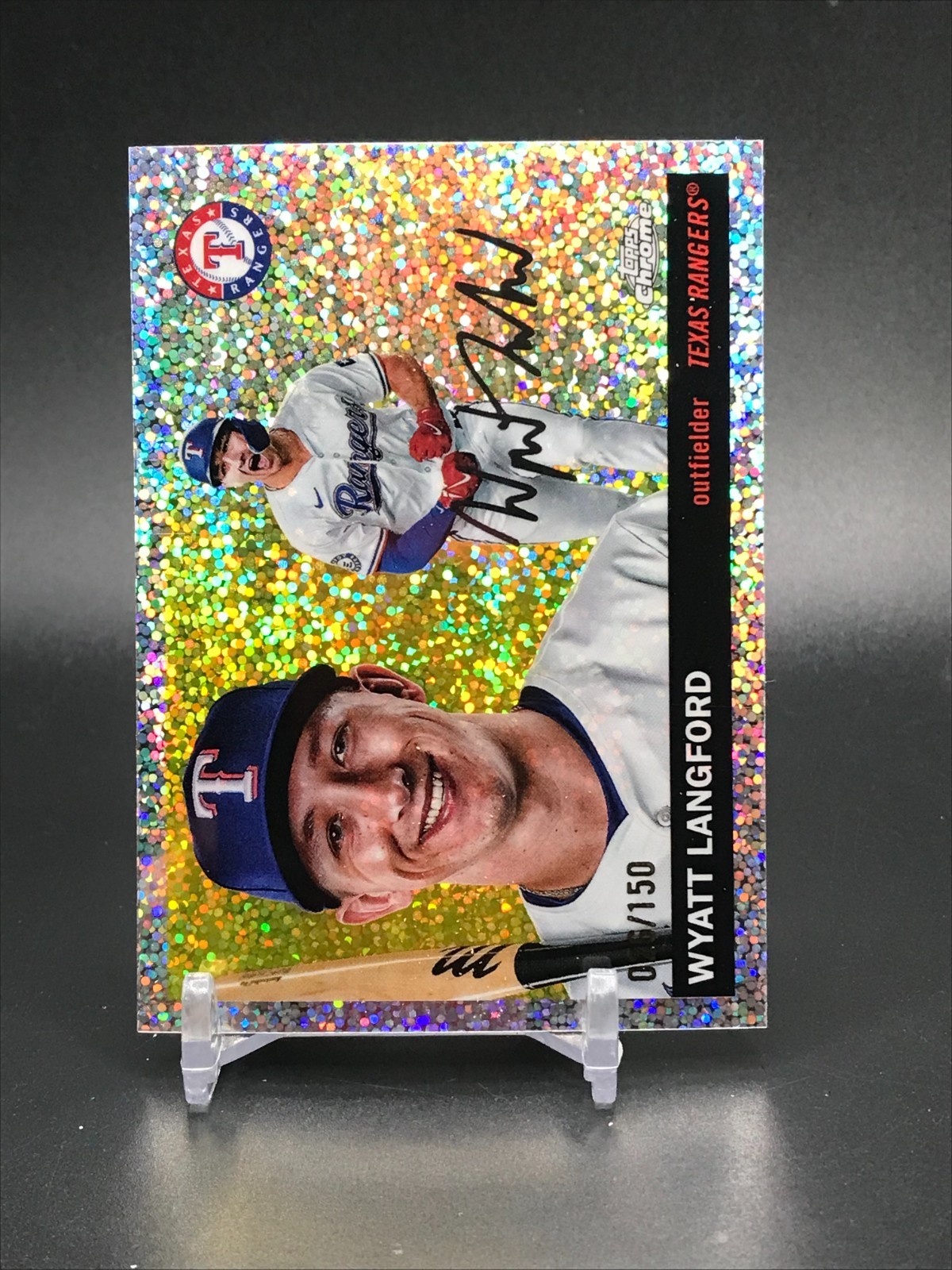 2025 Topps Chrome Platinum Wyatt Langford Mini Diamond /150 -#142 Rangers