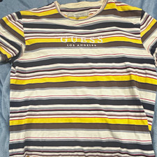 GUESS Originals Men s T-Shirt M Knit Crew Neck Short Sleeve Striped Logo Embro