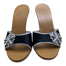 Preowned Nina New York And Rhinestone Floral Cork Style Heels Size 6.5