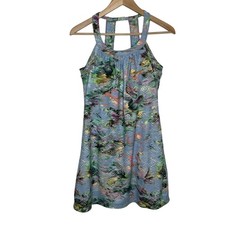 Prana Womens Cantine Dress Small Blue Graceful Floral Halter Padded Outdoor 