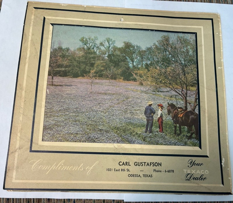 1954 TEXACO Complimentary Advertising Calendar  - Carl Gustafson Odessa Texas
