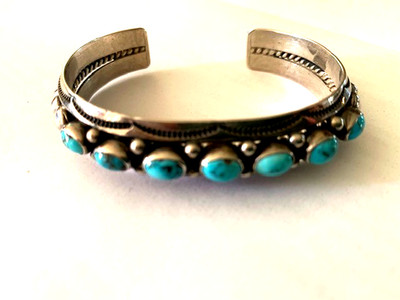 Fabulous Navajo Silver & Turquoise Bracelet by Fred Thompson