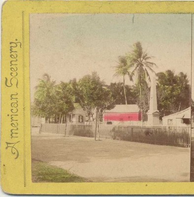 Village Street with Obelisk and Palms, c1890, Architecture, Hand Tinted