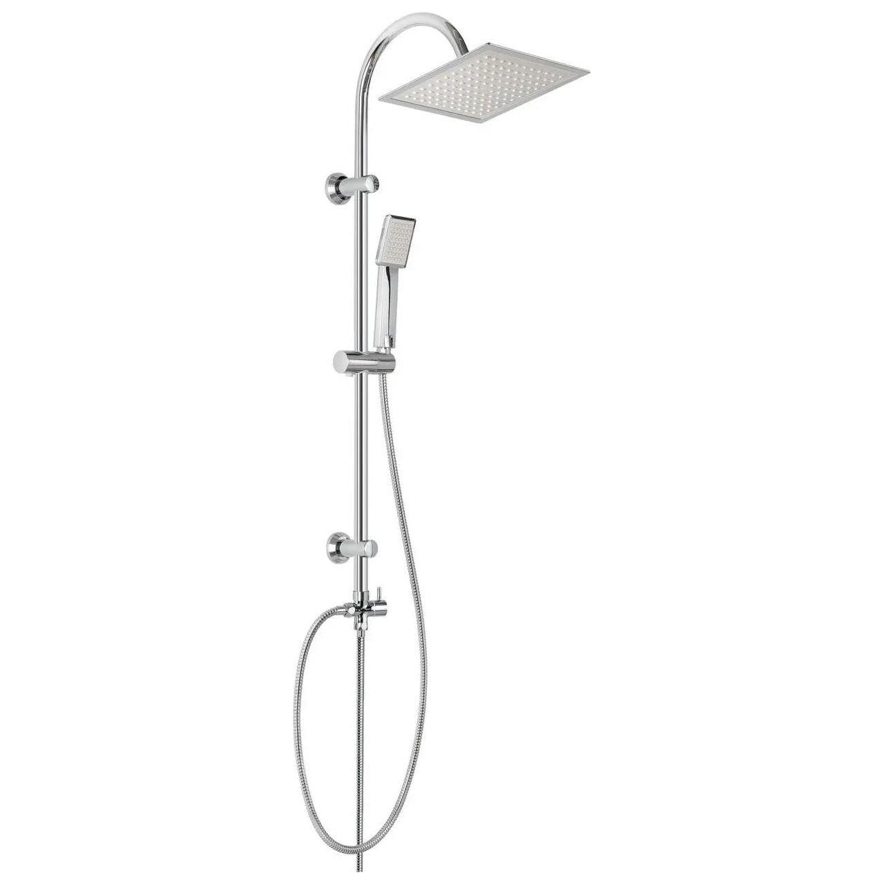 Chrome Stainless Steel Shower Riser Rail Set Square Rainfall