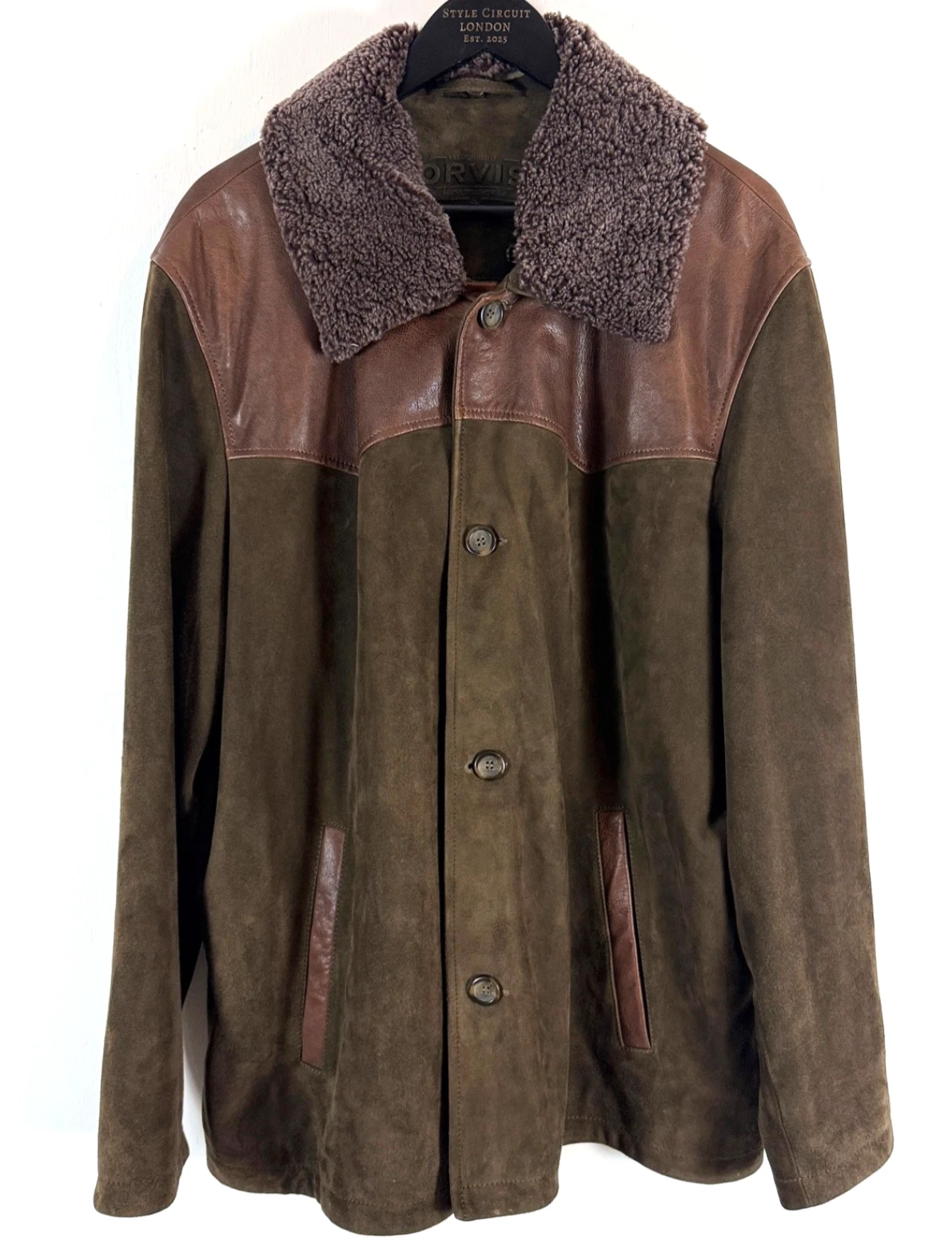 Orvis Leather Jacket Mens XL Brown Suede Removable Borg Collar Field Barn Coat