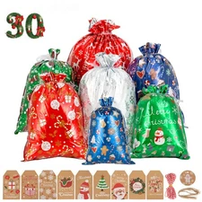 Christmas Gift Bags-30Pcs Drawstring Christmas Gift Bags Assorted Sizes Xmas ...